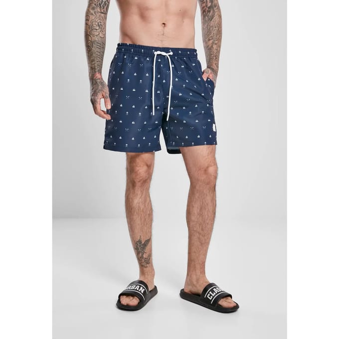Urban Classics - Pattern Skull and Yacht Zwemshorts - S - Blauw