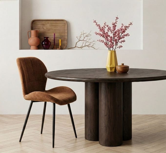 Ronde Eettafel Dolmo - Eikenhout Donkerbruin - 130x76x130 cm (BxHxD)