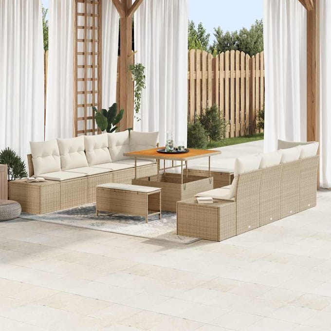 vidaXL - Tuinbank - Set - 11 - st - Beige - poly - rattan