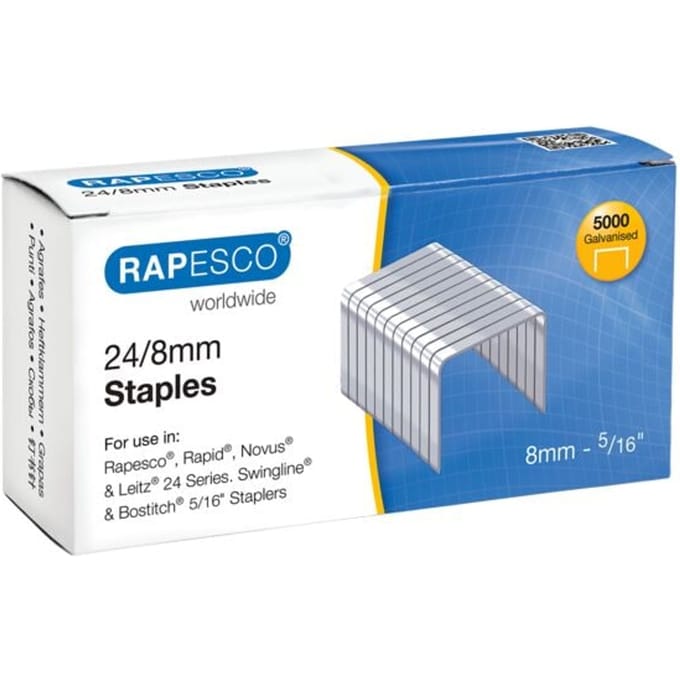 Nieten Rapesco 24 8mm 5000 stuks zilver