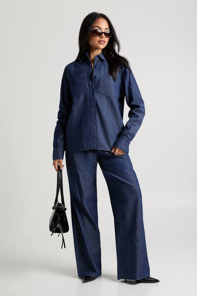 boohoo Dames Chambray oversized overhemd | Indigo | Maat: 6