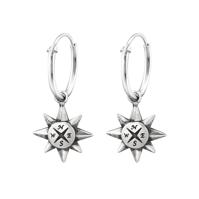 zilver oorringen 12mm met kompas | Compass Ear Hoops | Sterling 925 Silver | zilveren oorbellen dames