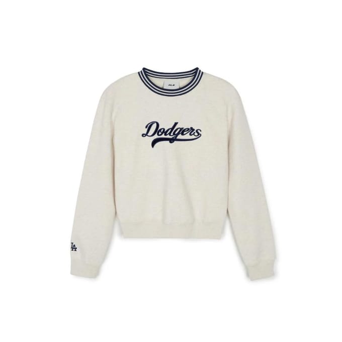 MLB Los Angeles Dodgers Logo Motif Lettres Col Rond Pull Pull Manches Longues Pull en Maille Pull pour Femme Blanc Cassé 3FMTV0344-07OTS S gray