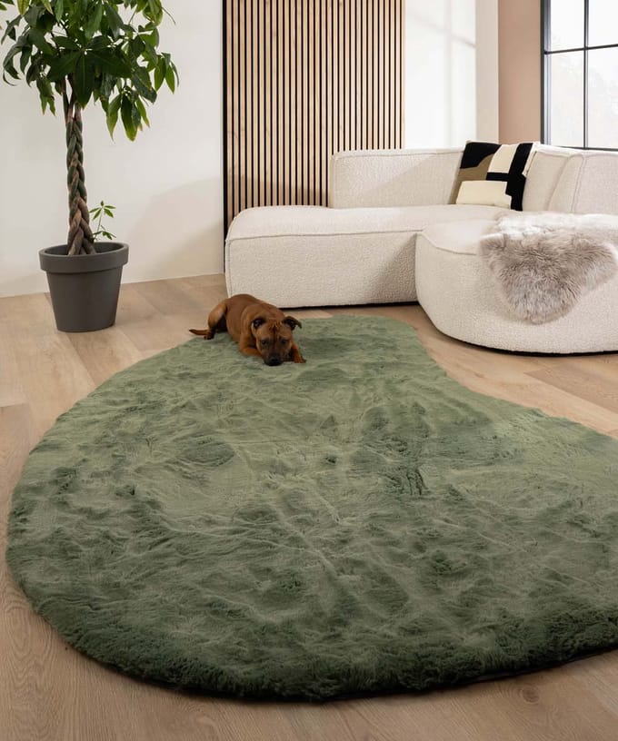 Fluffy vloerkleed organisch - Comfy Plus olijfgroen 200x306