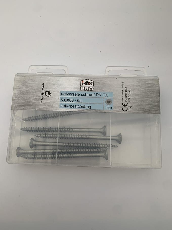 Universele schroef PK tx 5x80mm 6 stuks anti roest coating