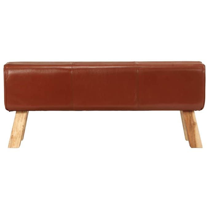 vidaXL - Bokbank - 110 - cm - echt - leer - en - massief - mangohout - bruin