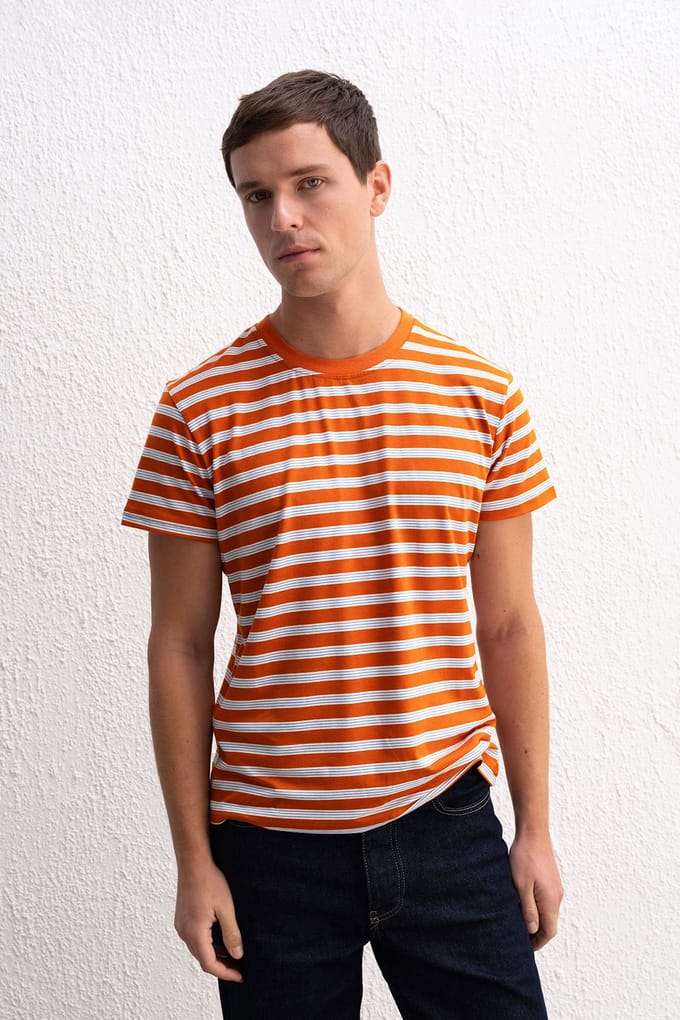 Slim Fit Gestreepte Crew Neck T-Shirt