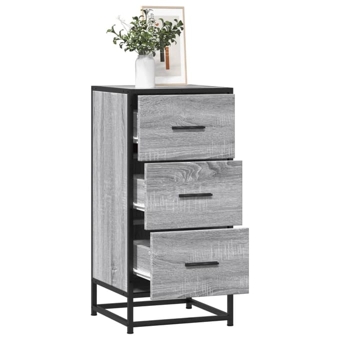 vidaXL - Dressoir - 35,5x35x76 - cm - bewerkt - hout - en - metaal - grijs - sonoma