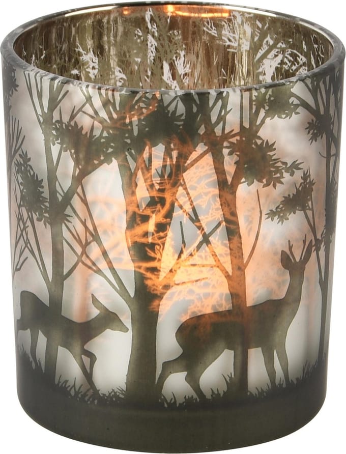 Dekoratief | Theelichthouder 'Misty Forest', glas, 7x7x8cm | A245084