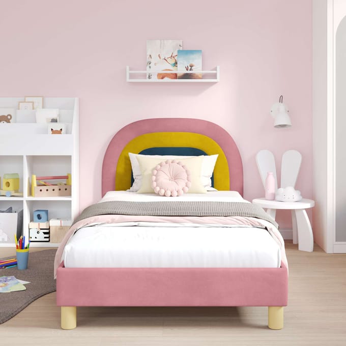 vidaXL - Kinderen - bedframe - met - hoofdboard - Roze - 90 - x - 190 - cm - Fluweel