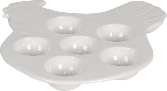 Clayre & Eef Eierschaal 13x14x3 cm Beige Keramiek Kip Eierdopje Eierhouder