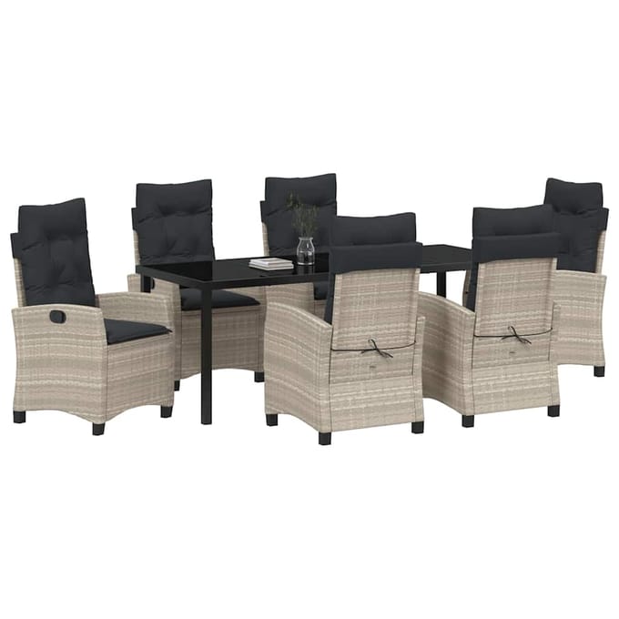 vidaXL - Tuin - Eettafel - Set - 7 - st - Lichtgrijs - poly - rattan