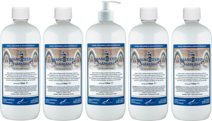 Handzeep Hamam 1 liter - set van 5 stuks - met gratis pomp - Voordeelverpakking