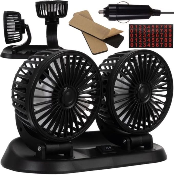 Xtrobb Dubbele Auto Ventilator - 360° Rotatie en Tweestaps Snelheidsregeling