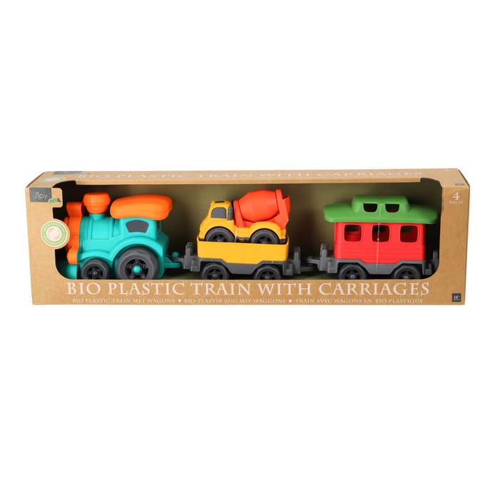 KiddyGo bio trein speelgoed met wagons en vliegtuig van bioplastic.