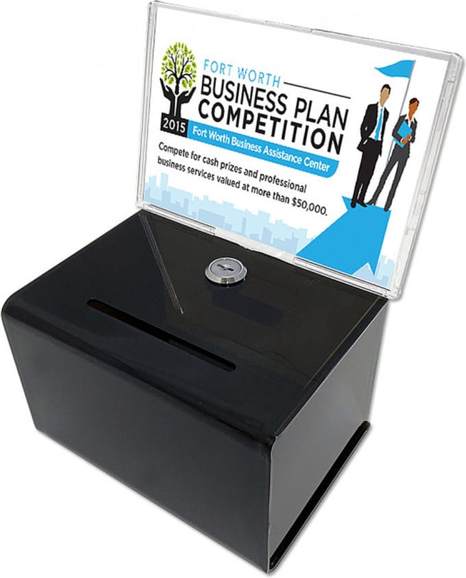 Zwarte Donatiebox met A6 Posterhouder / Suggestiebox / Ideeënbus - Type DSE-A6
