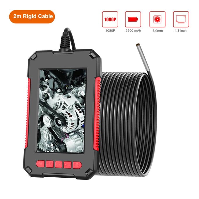 Caméra d'inspection endoscopique industrielle portative P40, étanche IP67, objectif 3.9mm 2m Rigid Cable rouge