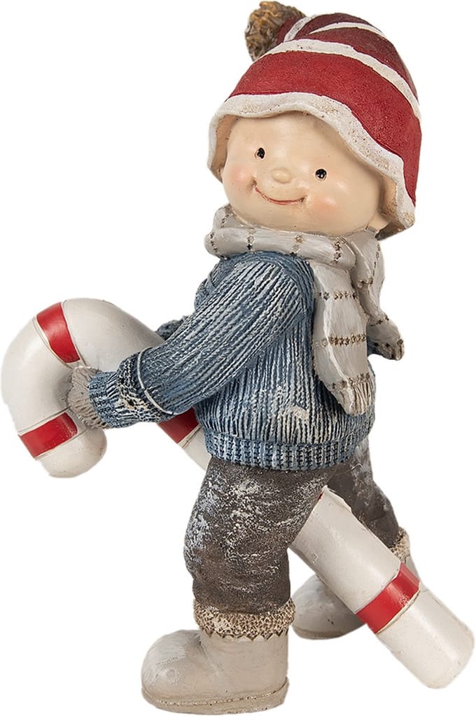 Clayre & Eef Decoratie Beeld Kind 18 cm Blauw Polyresin