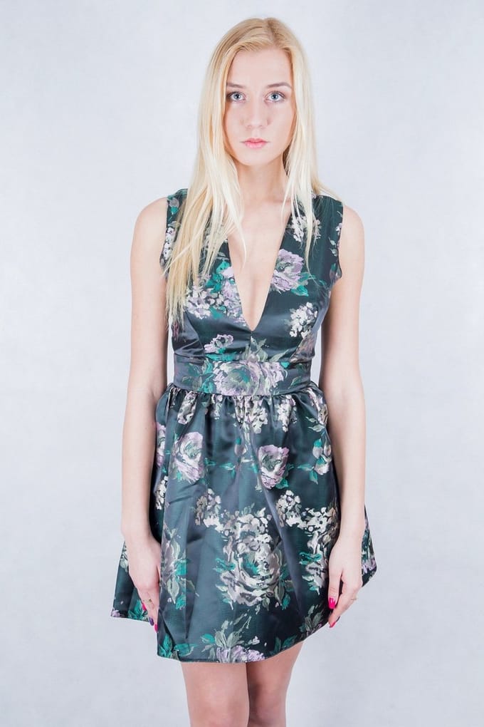 John Zack - Groene jacquard mini jurk