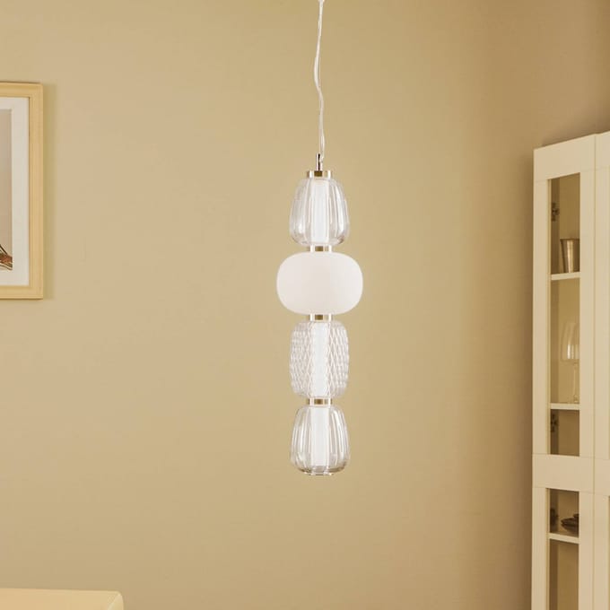 Lucande LED hanglamp Fedra, glas, grijs/wit, Ø 17 cm