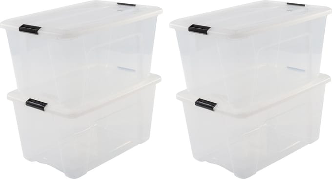 IRIS Topbox Opbergbox - 45L - Kunststof - Transparant/Zwart - Set van 4