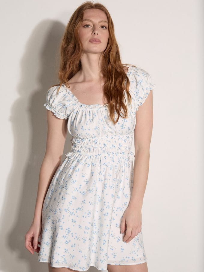 Mini-jurk met bloemenprint en ruches