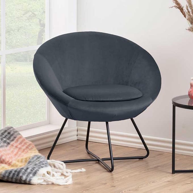 Fauteuil Cezar - Donkergrijs/zwart - Actona - Fauteuil - Grijs - Velours
