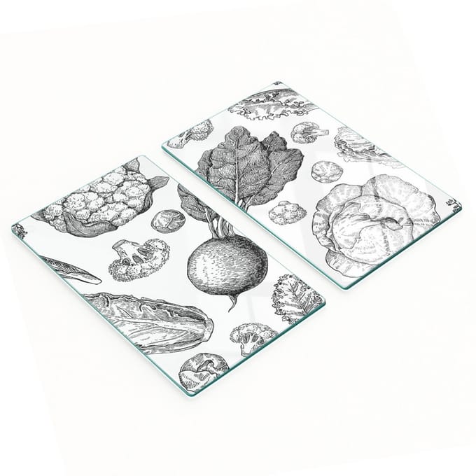 Keukenplanken van gehard glas met afbeeldingen, 2 stuks, groenten, 2x30x52 cm