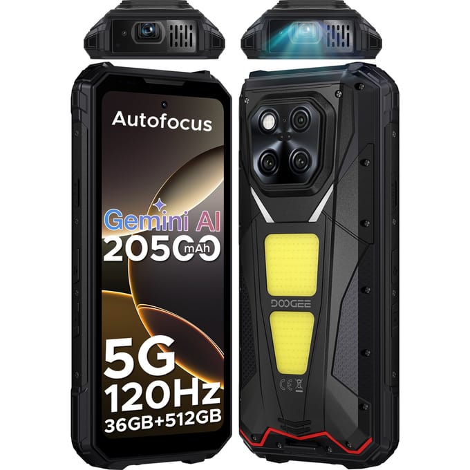 DOOGEE V Max Play 5G Projector Robuuste Telefoon 6.78" Scherm 20500mAh Batterij Dubbele Campinglampen Dimensity 7300 NFC Smartphone