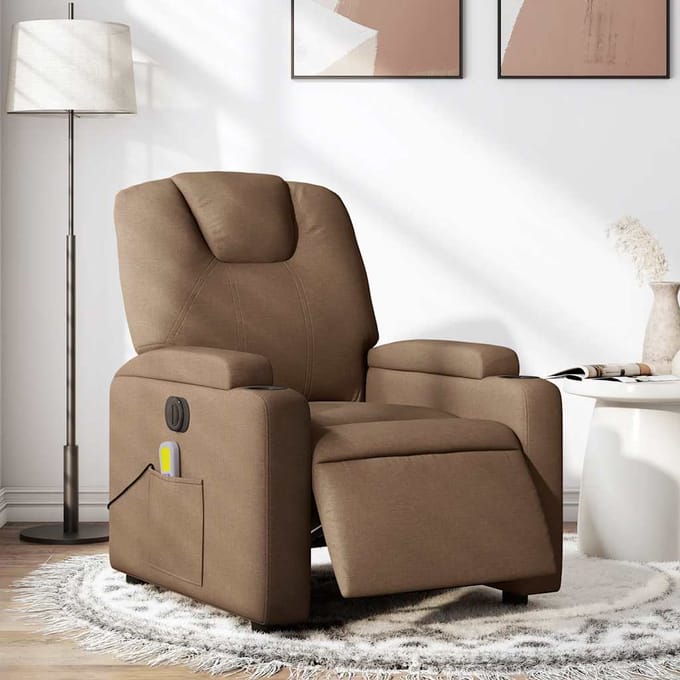 vidaXL - Massagestoel - elektrisch - verstelbaar - stof - bruin