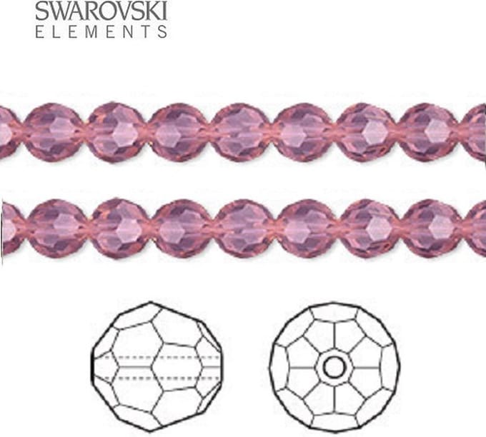Swarovski Elements, 24 stuks Swarovski ronde kralen, 6mm, cyclamen opal (5000)