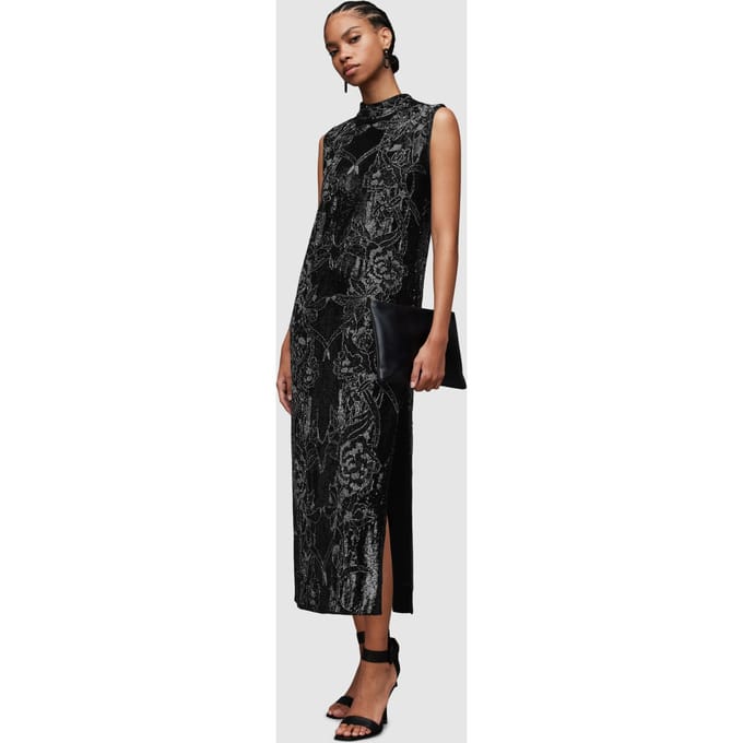 AllSaints Harper Emb Maxi Dres Black Größe: 4 | Maxikleider Outlet | Damen | Schwarz