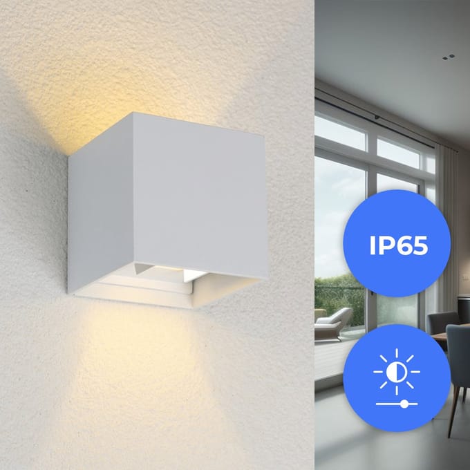Qube Dimbaar Wandlamp LED 6Watt WIT 230Volt IP65