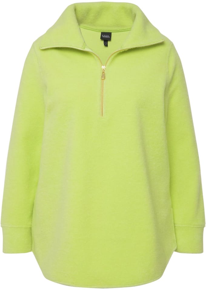 Ulla Popken - Dames - Fleeceshirt A-lijn opstaande kraag rits lange mouwen - Limoengroen - Maat 42+