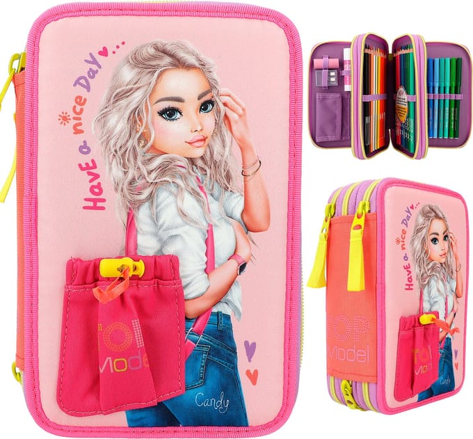 Depesche - TOPModel 3-vaks etui met applicatie tas HAPPY APPLICTION