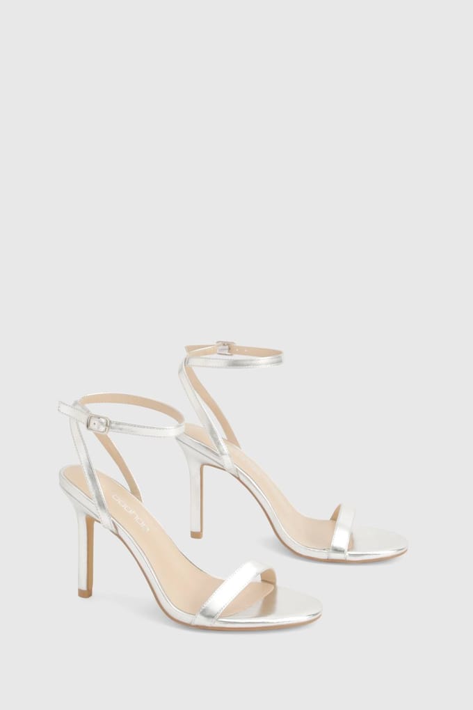 boohoo Dames Metallic Barely There Heels | Silver | Maat: 8