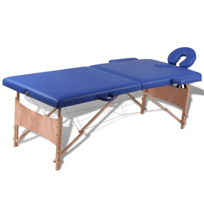 vidaXL - Inklapbare - massagetafel - 2 - zones - met - houten - frame - (blauw)