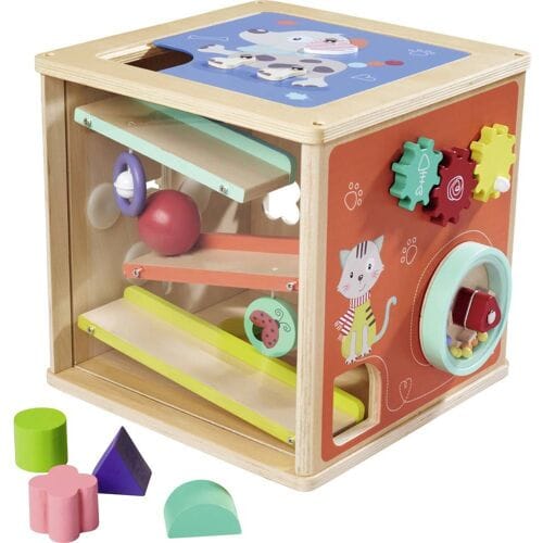 Houten activiteitenbox met vormen FSC educatief speelgoed multi kleuren.