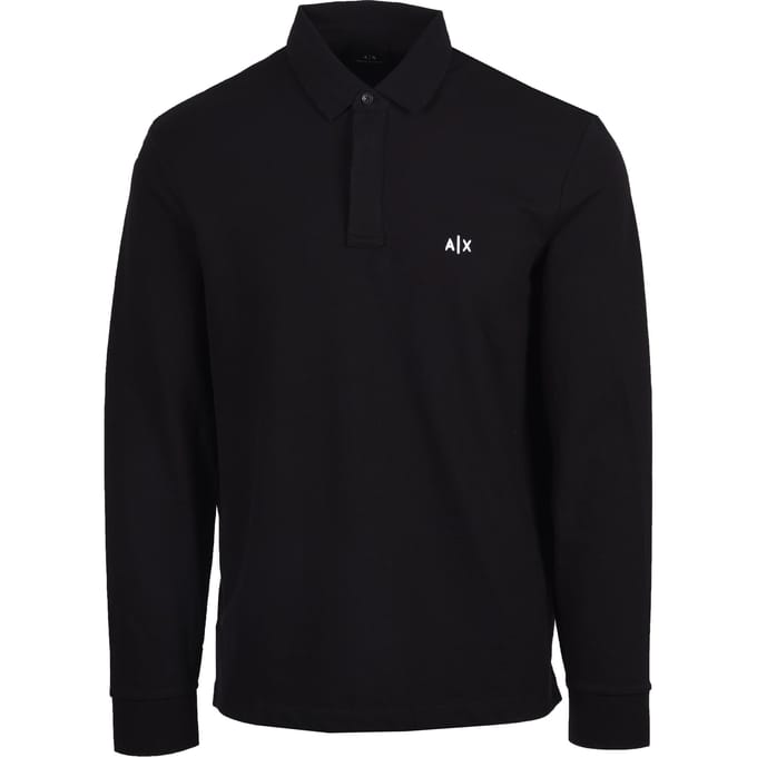 Long Sleeve Polo with Button Fastening and Round Neck - Black Polo