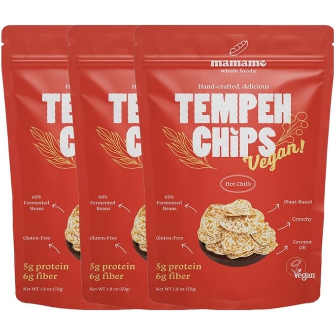 Mamame Tempeh Chips Pittige Chili Knapperige Hartige Snack 50g x 3 Pak brown