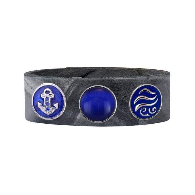 Quiges Dames Leren Armband Grijs met 3 Drukknopen Set 19.5 - 21.5cm - EBCMS318