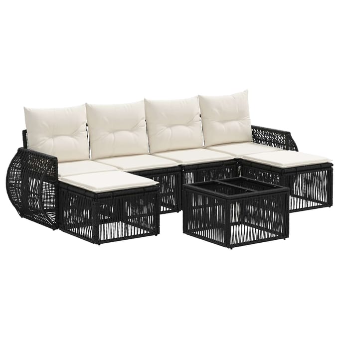 vidaXL - Tuinbank - Set - 7 - st - Zwart - en - Crème - Wit - poly - rattan