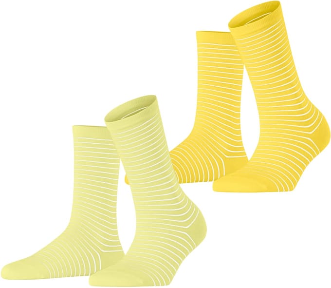 Esprit Fine Line 2-Pack gedessineerd katoen multipack sokken dames geel - maat 39-42