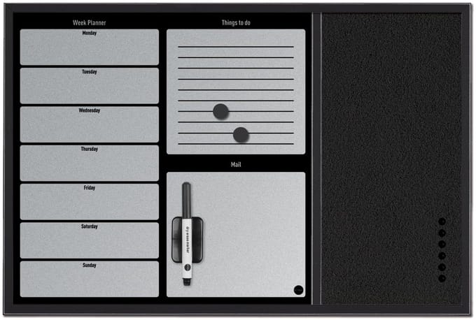 Bi-Office Bisilque Planbord - 60 x 40 cm - Weekplanner - Zwart