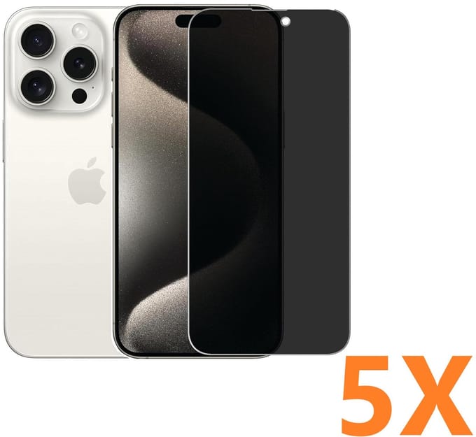 Screenprotector Glas - Privacy Tempered Glass Screen Protector Anti-Spy - 5x Geschikt voor: Apple iPhone 16 Pro Max