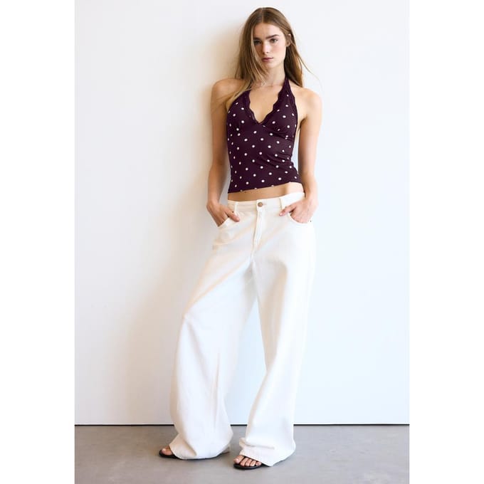 Stradivarius Haltertop met kant  Paars S