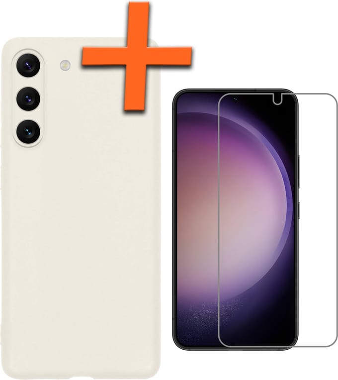 Hoes - Met Screenprotector - Geschikt voor Samsung Galaxy S23 Plus - Sterk & Shockproof - Back Cover - Siliconen Case - Telefoon Hoes - Wit