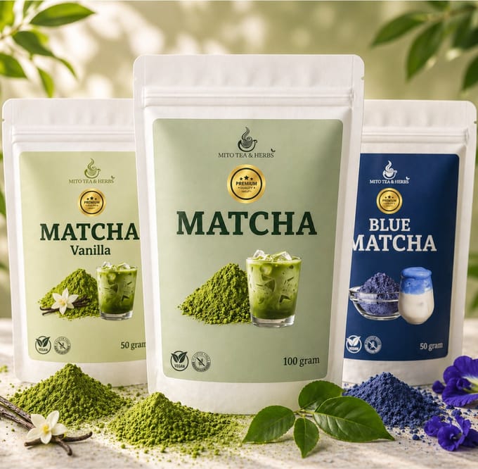 Mito Matcha 3pack - Deluxe boosterpack - Premium Matcha - Blue Matcha - Vanilla Matcha - Matcha latte - Matcha poeder