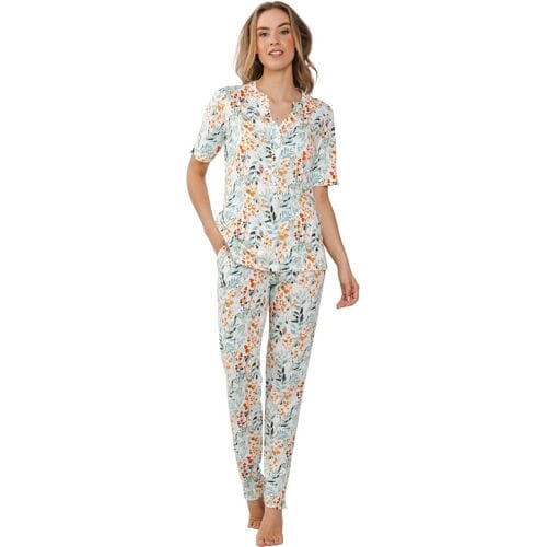 Pastunette Premium Pyjama Watercolor Leaves - Katoen/Modal - Wit/Multi - Maat 48