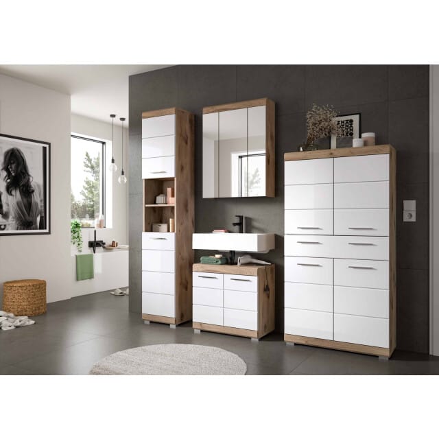 Wave badkamercombinatie wit hoogglans MDF TZ Nox Eiken NB - 34x204x191cm